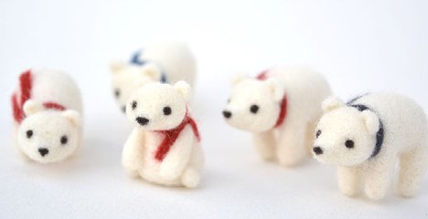 Needle felt tiny polar bears